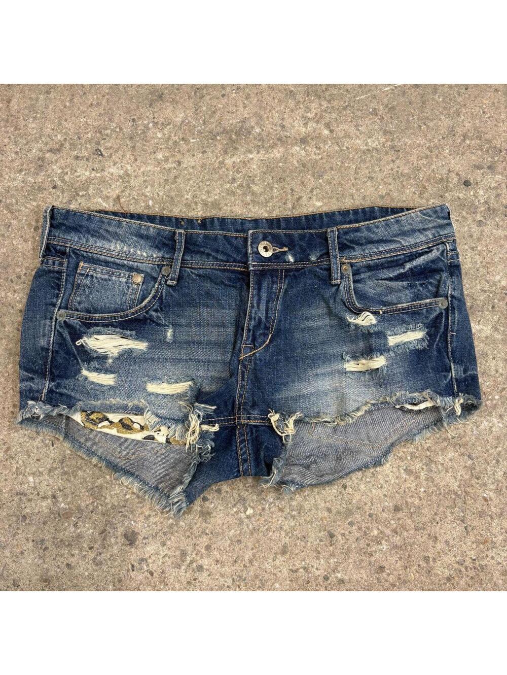 Vintage Y2K Low Rise Denim Micro Shorts Glitter Pocket